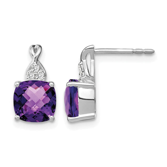 14K White Gold Checkerboard  Amethyst and Diamond Earrings-EM4393-AM-006-WA