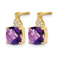 14k Checkerboard  Amethyst and Diamond Earrings-EM4393-AM-006-YA