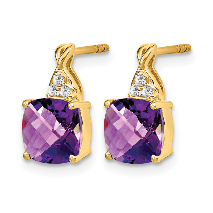14k Checkerboard  Amethyst and Diamond Earrings-EM4393-AM-006-YA