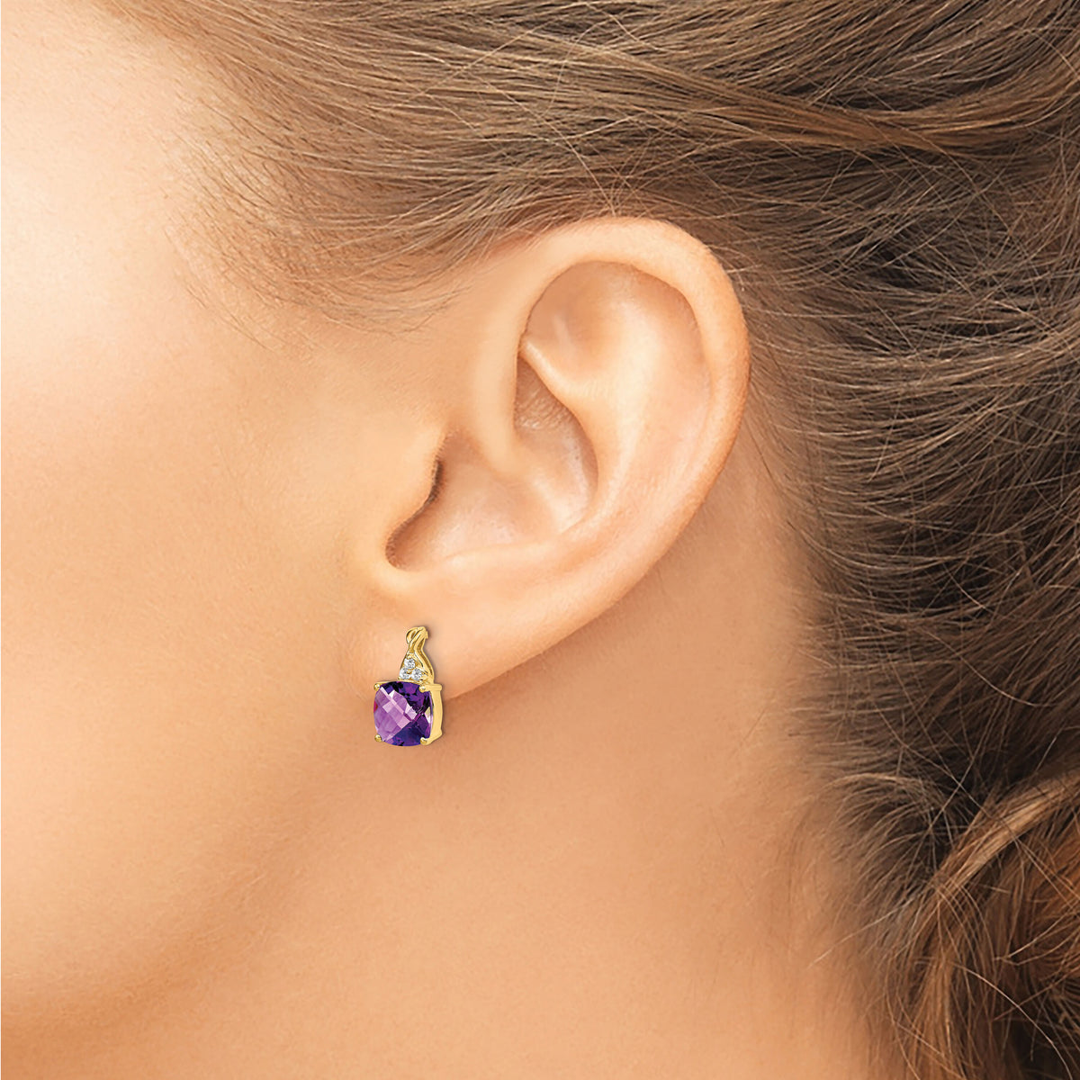 14k Checkerboard  Amethyst and Diamond Earrings-EM4393-AM-006-YA