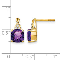 14k Checkerboard  Amethyst and Diamond Earrings-EM4393-AM-006-YA