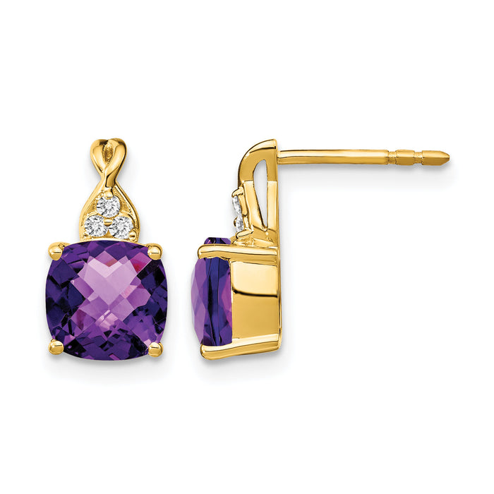 14k Checkerboard  Amethyst and Diamond Earrings-EM4393-AM-006-YA