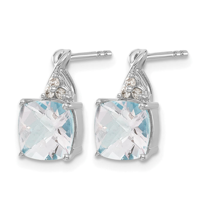 14K White Gold Checkerboard Aquamarine and Diamond Earrings-EM4393-AQ-006-WA
