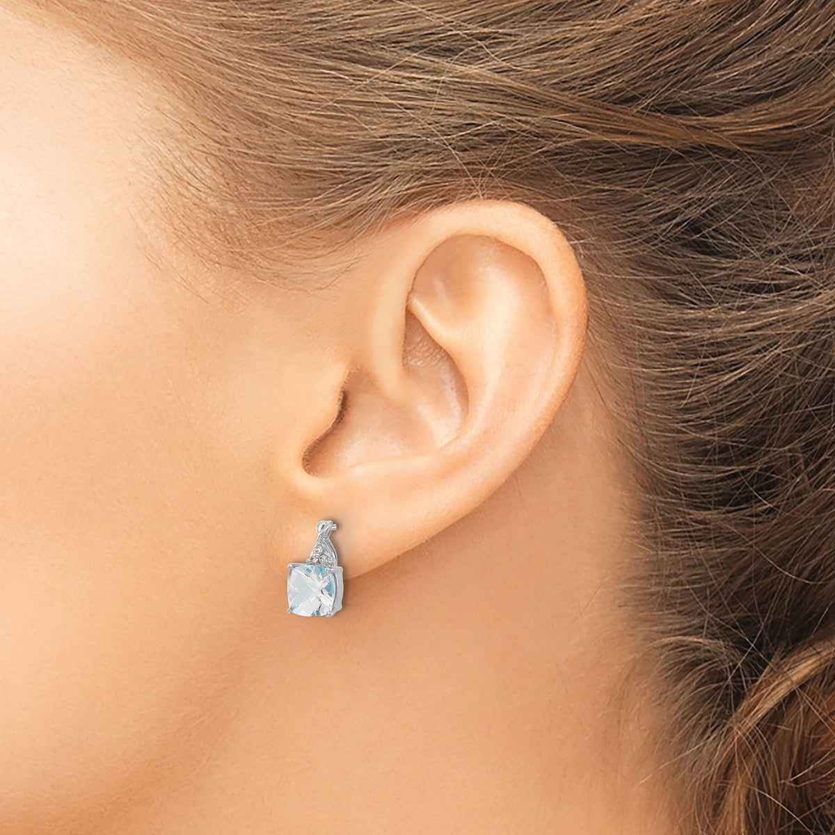 14K White Gold Checkerboard Aquamarine and Diamond Earrings-EM4393-AQ-006-WA