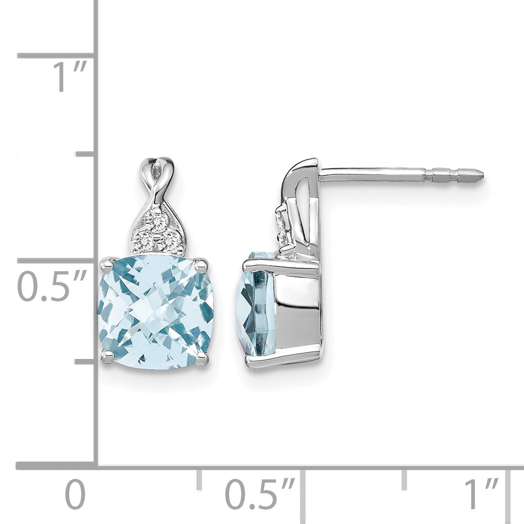 14K White Gold Checkerboard Aquamarine and Diamond Earrings-EM4393-AQ-006-WA