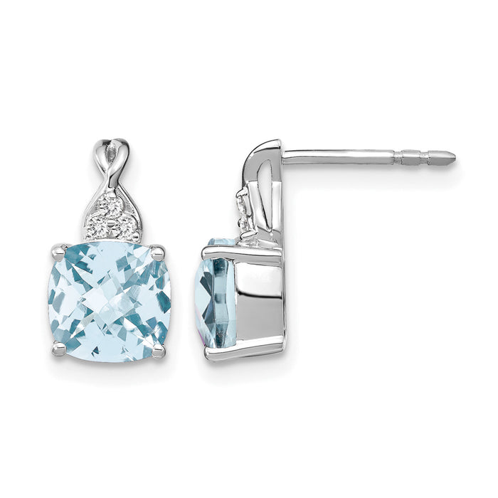 14K White Gold Checkerboard Aquamarine and Diamond Earrings-EM4393-AQ-006-WA