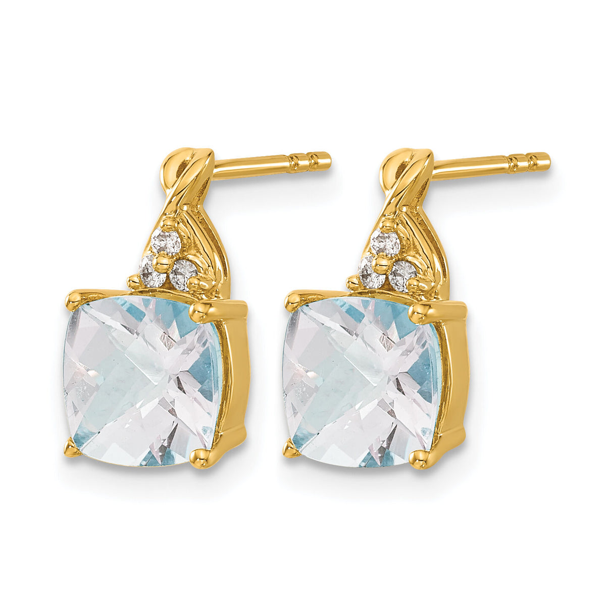 14k Checkerboard Aquamarine and Diamond Earrings-EM4393-AQ-006-YA
