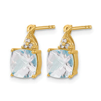14k Checkerboard Aquamarine and Diamond Earrings-EM4393-AQ-006-YA
