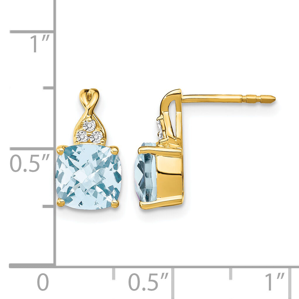 14k Checkerboard Aquamarine and Diamond Earrings-EM4393-AQ-006-YA