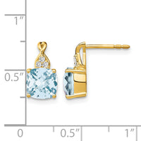 14k Checkerboard Aquamarine and Diamond Earrings-EM4393-AQ-006-YA