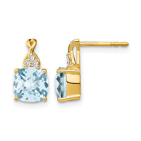 14k Checkerboard Aquamarine and Diamond Earrings-EM4393-AQ-006-YA