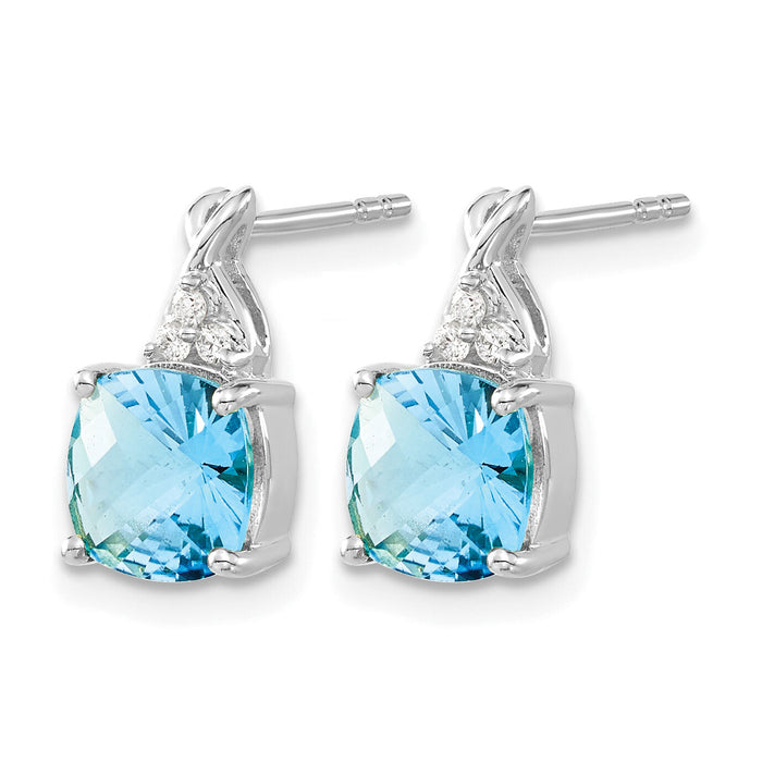 14K White Gold Checkerboard Blue Topaz and Diamond Earrings-EM4393-BT-006-WA