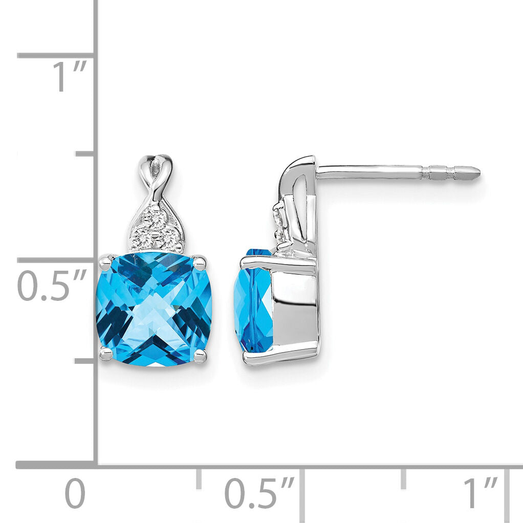 14K White Gold Checkerboard Blue Topaz and Diamond Earrings-EM4393-BT-006-WA