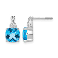 14K White Gold Checkerboard Blue Topaz and Diamond Earrings-EM4393-BT-006-WA