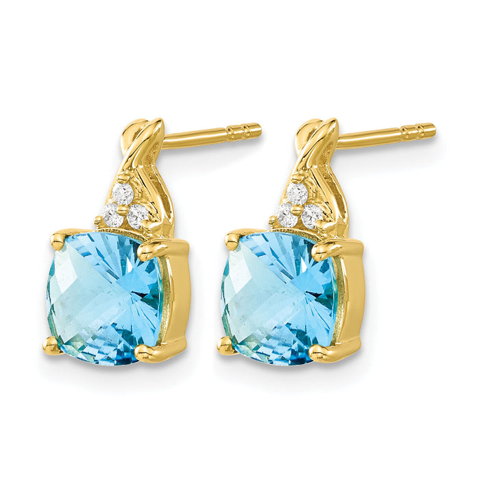 14k Checkerboard Blue Topaz and Diamond Earrings-EM4393-BT-006-YA