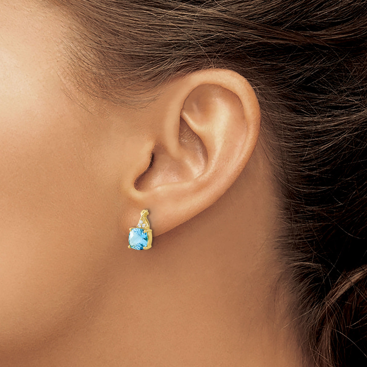 14k Checkerboard Blue Topaz and Diamond Earrings-EM4393-BT-006-YA