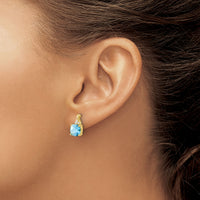 14k Checkerboard Blue Topaz and Diamond Earrings-EM4393-BT-006-YA