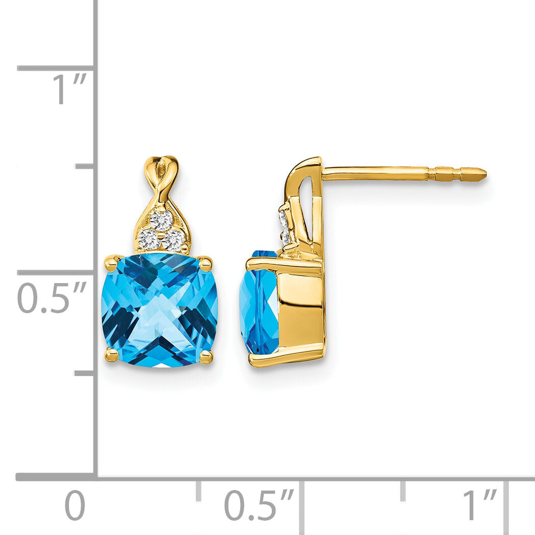 14k Checkerboard Blue Topaz and Diamond Earrings-EM4393-BT-006-YA