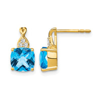 14k Checkerboard Blue Topaz and Diamond Earrings-EM4393-BT-006-YA