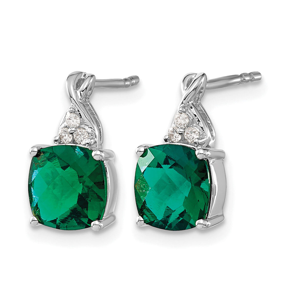 14K White Gold Checkerboard Created Emerald and Diamond Earrings-EM4393-CEM-006-WA