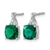 14K White Gold Checkerboard Created Emerald and Diamond Earrings-EM4393-CEM-006-WA