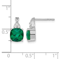 14K White Gold Checkerboard Created Emerald and Diamond Earrings-EM4393-CEM-006-WA