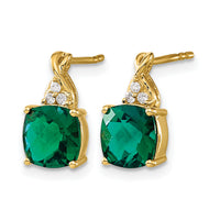 14k Checkerboard Created Emerald and Diamond Earrings-EM4393-CEM-006-YA