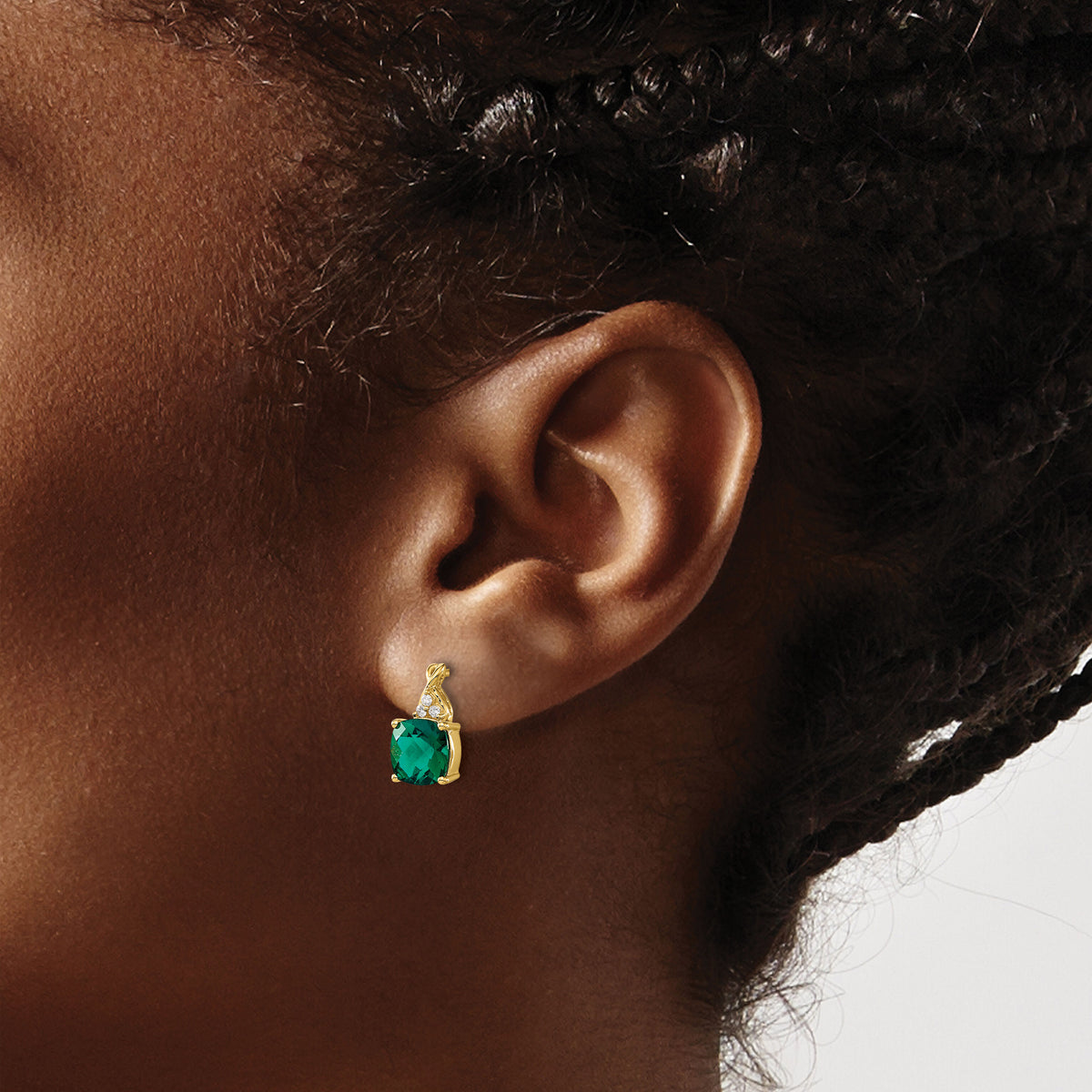 14k Checkerboard Created Emerald and Diamond Earrings-EM4393-CEM-006-YA