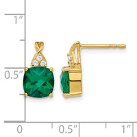 14k Checkerboard Created Emerald and Diamond Earrings-EM4393-CEM-006-YA