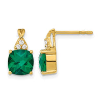 14k Checkerboard Created Emerald and Diamond Earrings-EM4393-CEM-006-YA