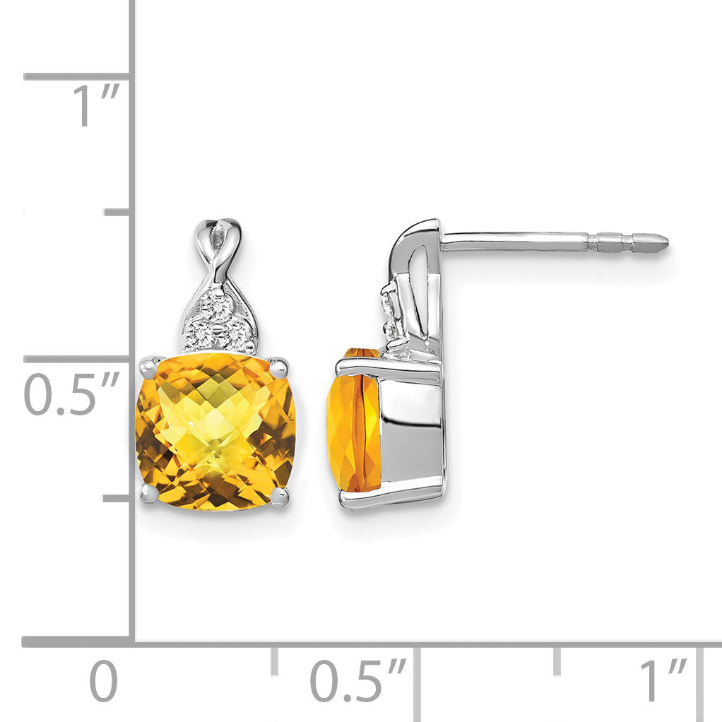14K White Gold Checkerboard Citrine and Diamond Earrings-EM4393-CI-006-WA