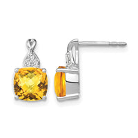 14K White Gold Checkerboard Citrine and Diamond Earrings-EM4393-CI-006-WA