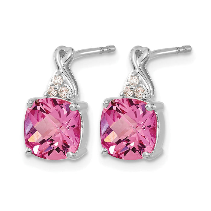 14K White Gold Checkerboard Created Pink Sapphire and Diamond Earrings-EM4393-CPS-006-WA