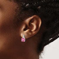 14K White Gold Checkerboard Created Pink Sapphire and Diamond Earrings-EM4393-CPS-006-WA