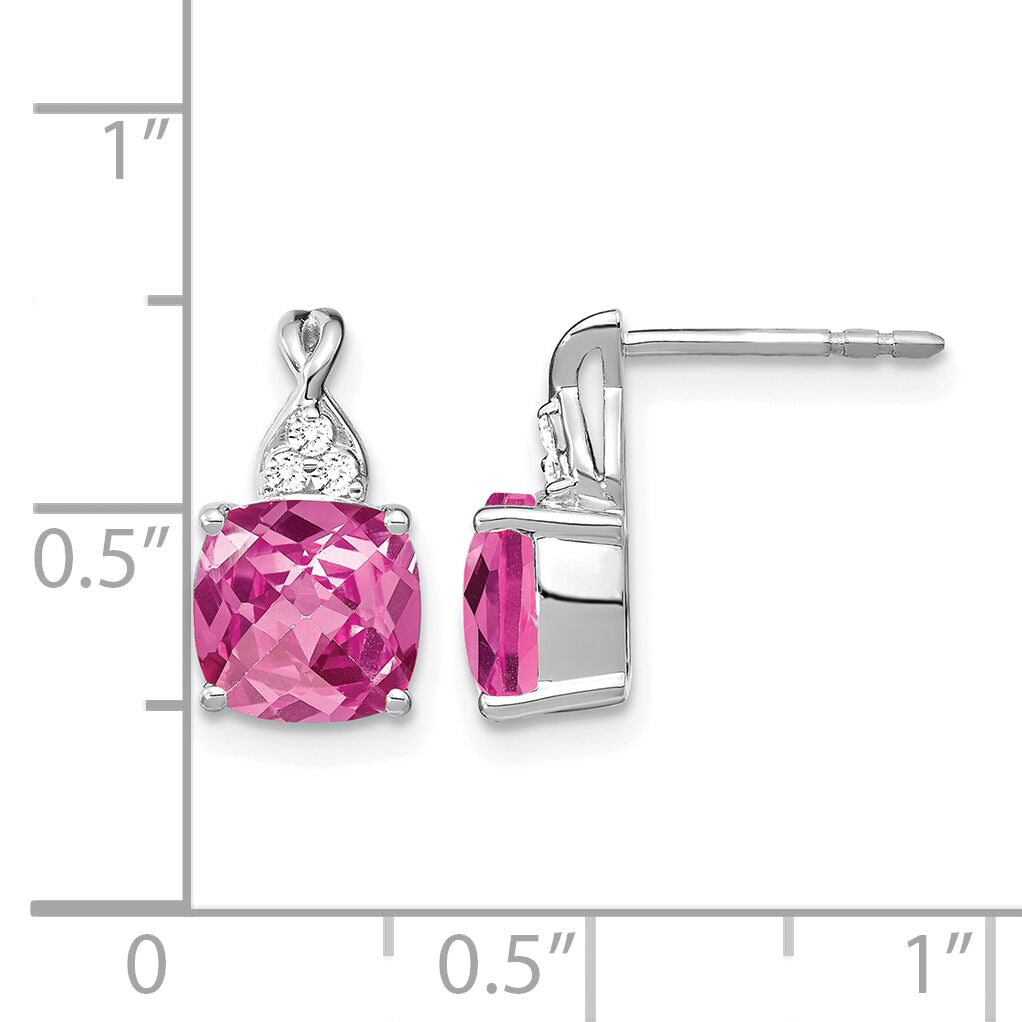 14K White Gold Checkerboard Created Pink Sapphire and Diamond Earrings-EM4393-CPS-006-WA