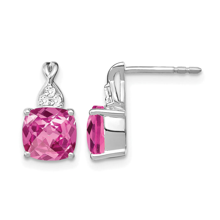 14K White Gold Checkerboard Created Pink Sapphire and Diamond Earrings-EM4393-CPS-006-WA
