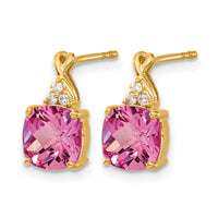 14k Checkerboard Created Pink Sapphire and Diamond Earrings-EM4393-CPS-006-YA