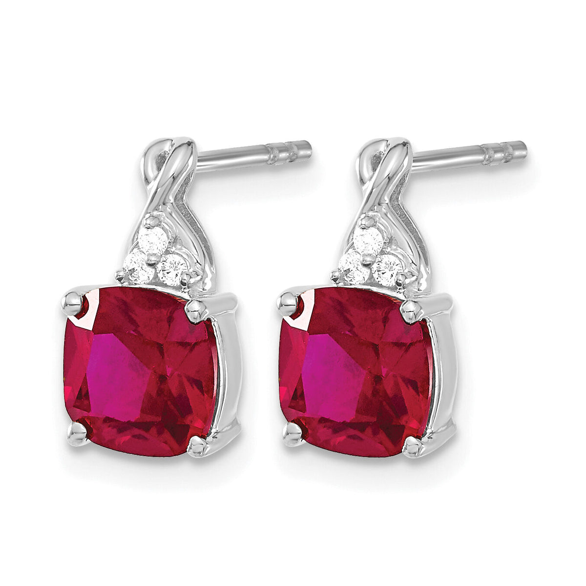 14K White Gold Checkerboard Created Ruby and Diamond Earrings-EM4393-CRU-006-WA