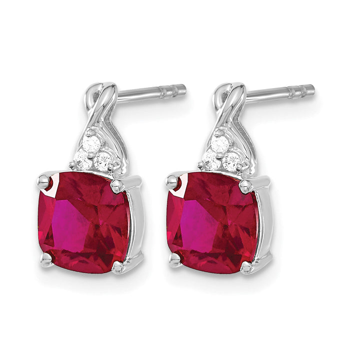 14K White Gold Checkerboard Created Ruby and Diamond Earrings-EM4393-CRU-006-WA
