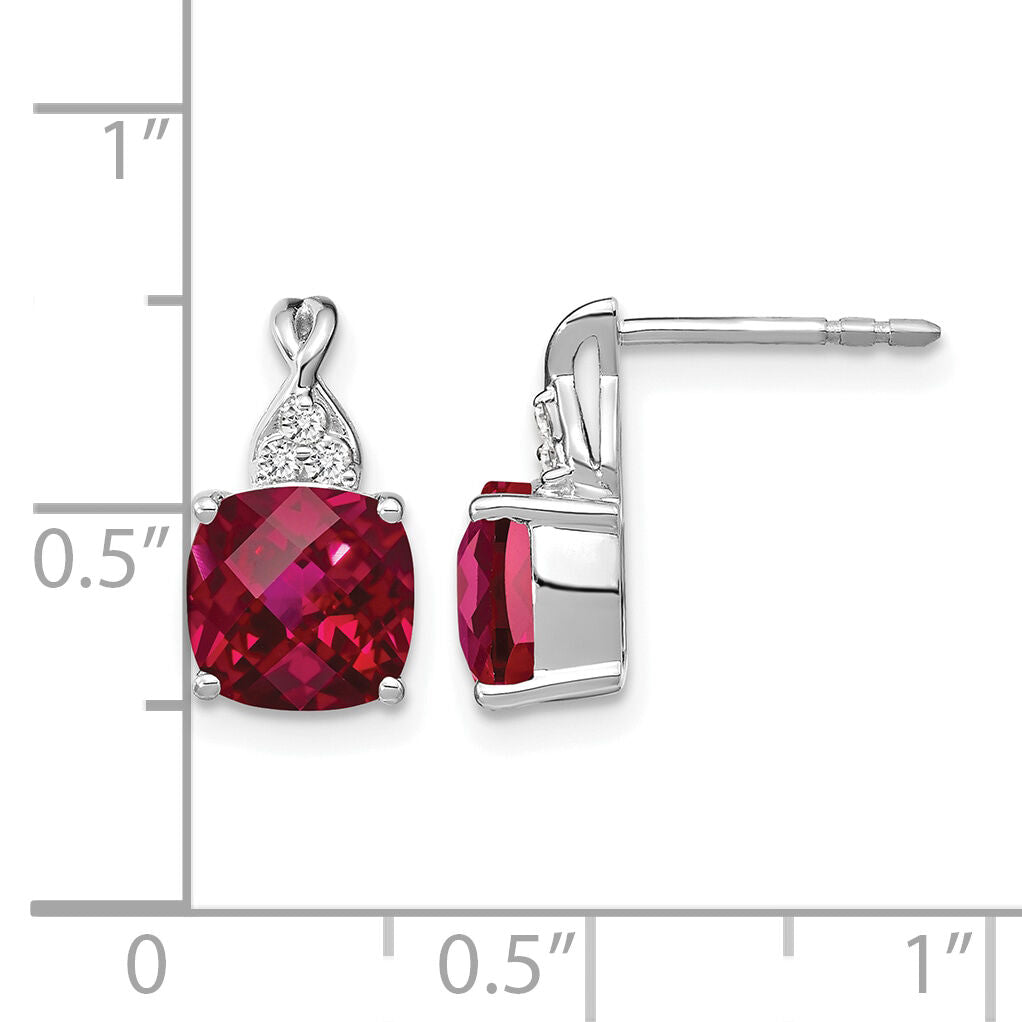 14K White Gold Checkerboard Created Ruby and Diamond Earrings-EM4393-CRU-006-WA