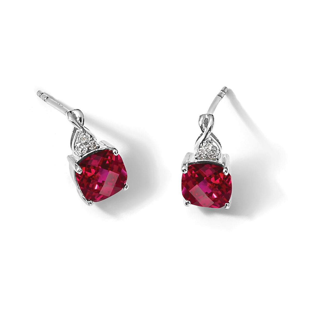 14K White Gold Checkerboard Created Ruby and Diamond Earrings-EM4393-CRU-006-WA
