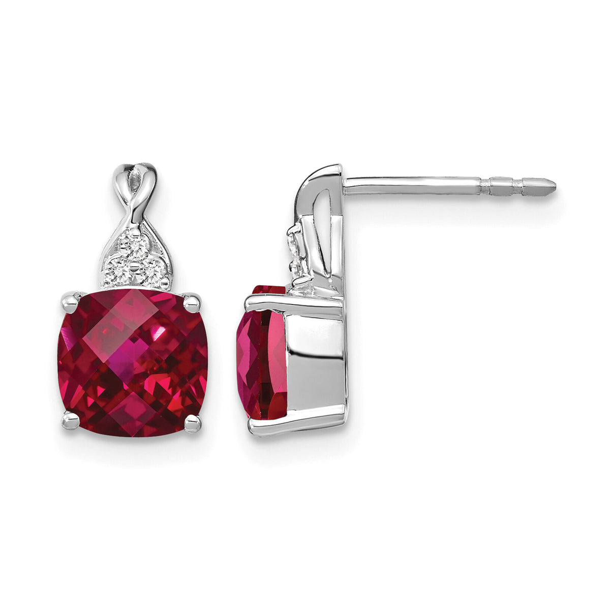 14K White Gold Checkerboard Created Ruby and Diamond Earrings-EM4393-CRU-006-WA