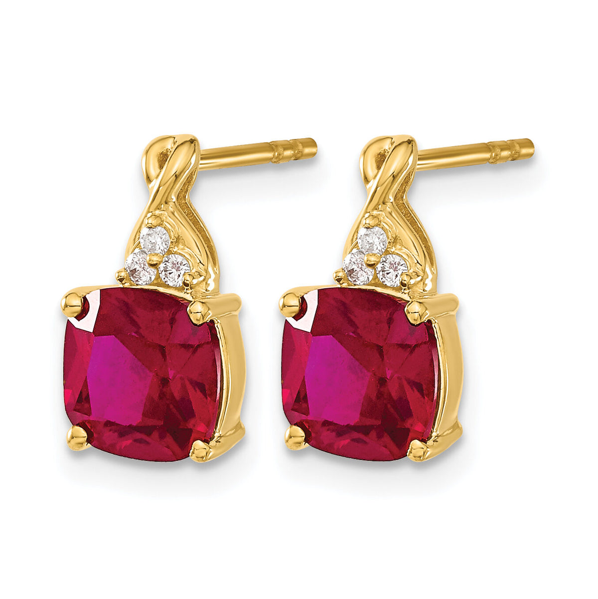 14k Checkerboard Created Ruby and Diamond Earrings-EM4393-CRU-006-YA