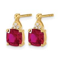 14k Checkerboard Created Ruby and Diamond Earrings-EM4393-CRU-006-YA