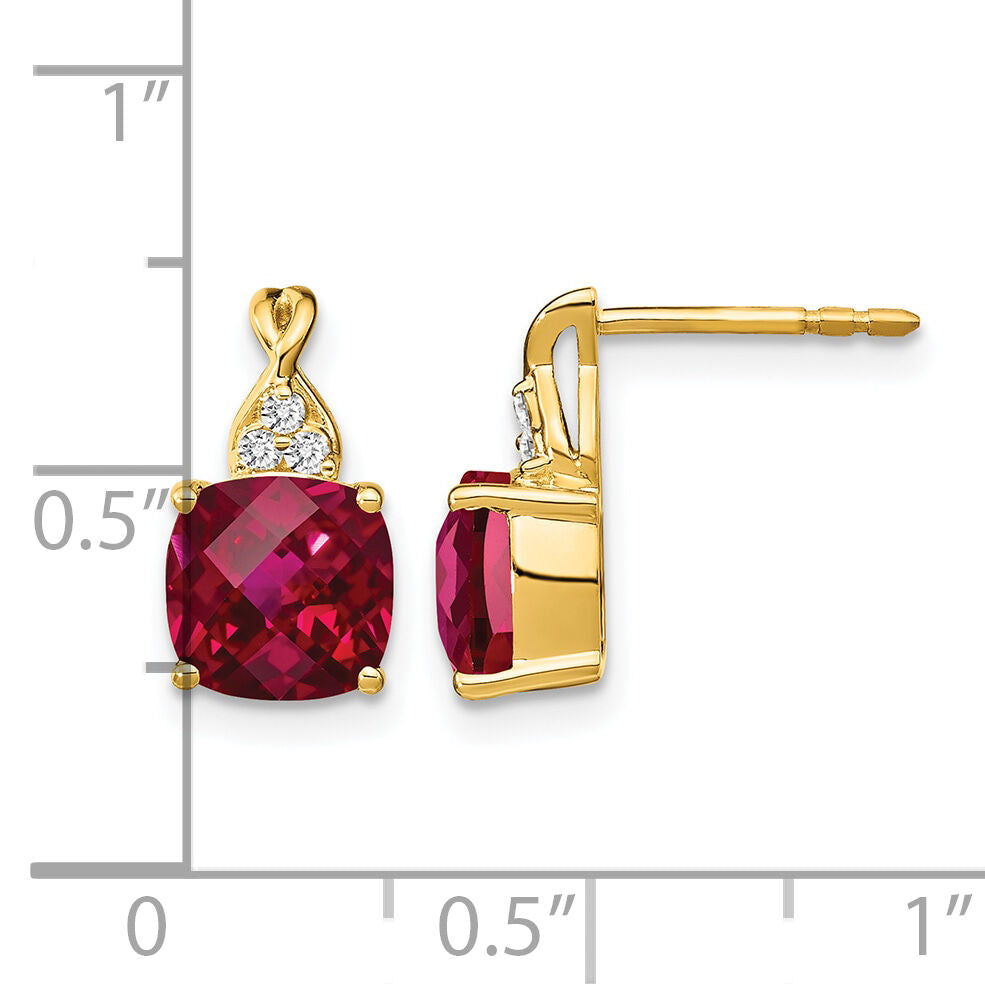 14k Checkerboard Created Ruby and Diamond Earrings-EM4393-CRU-006-YA