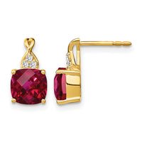 14k Checkerboard Created Ruby and Diamond Earrings-EM4393-CRU-006-YA