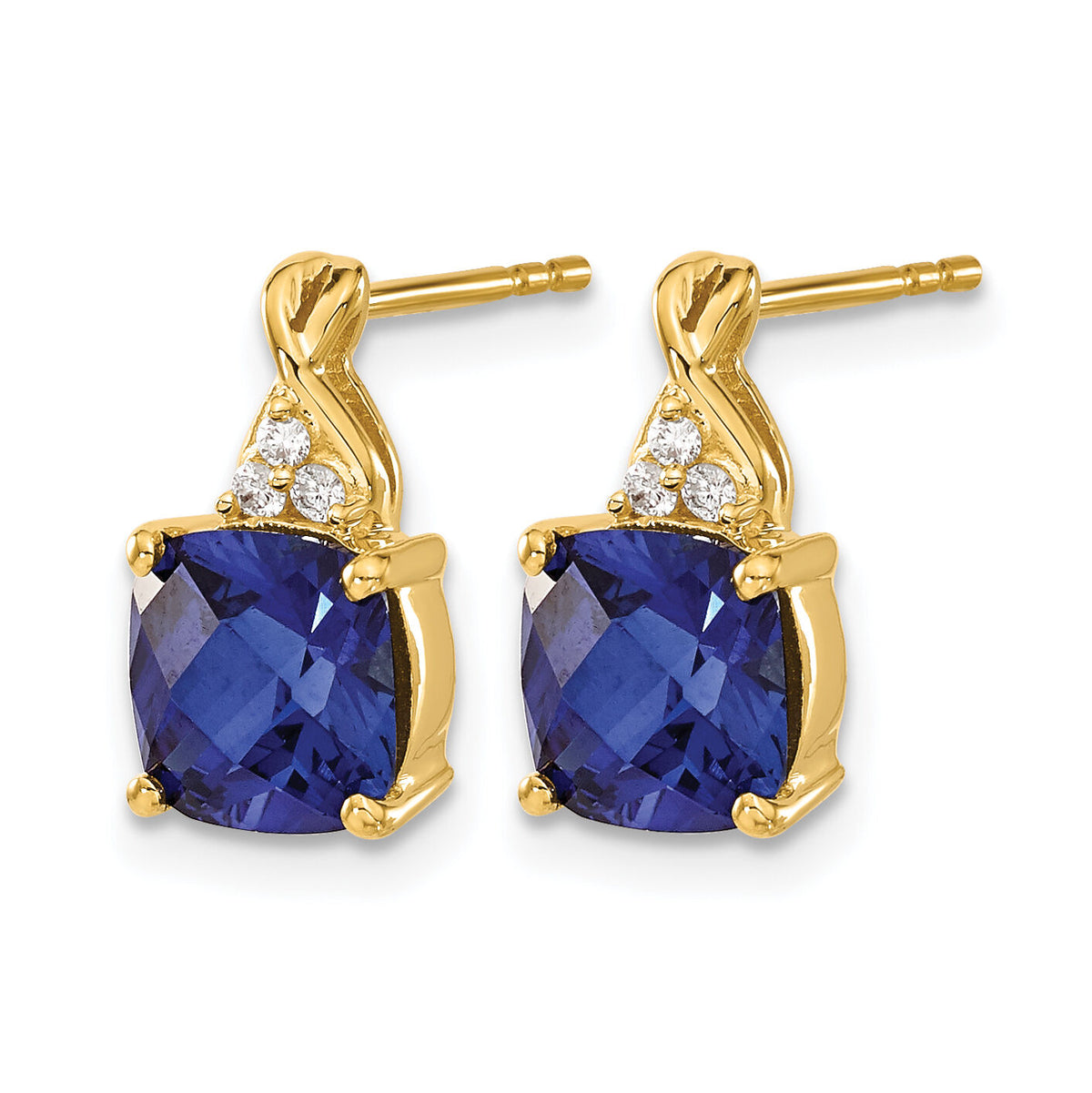 14k Checkerboard Created Sapphire and Diamond Earrings-EM4393-CSA-006-YA