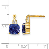14k Checkerboard Created Sapphire and Diamond Earrings-EM4393-CSA-006-YA