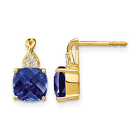14k Checkerboard Created Sapphire and Diamond Earrings-EM4393-CSA-006-YA