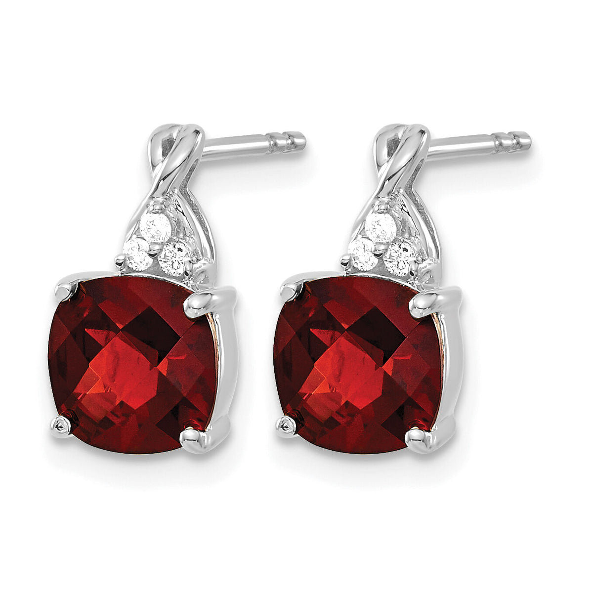 14K White Gold Checkerboard Garnet and Diamond Earrings-EM4393-GA-006-WA